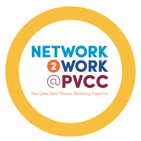 Network 2 Work @ PVCC logo in a yellow circle